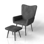 FOTEL USZAK Z PODNÓŻKIEM WYPOCZYNKOWY SKANDYNAWSKI STYL SZARY SZTRUKS