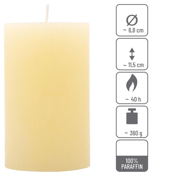 ŚWIECE STOŁOWE KREMOWE RUSTYKALNE 12 SZT 6,8x11,5 CM ŚWIECZKI KOLUMNOWE