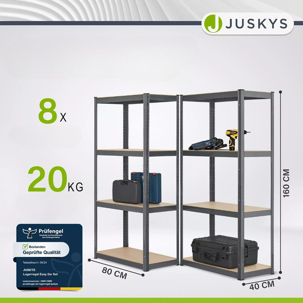 2x REGAŁ METALOWY MAGAZYNOWY 160x80x40CM 640KG PIWNICA WARSZTAT GARAŻ SZARY
