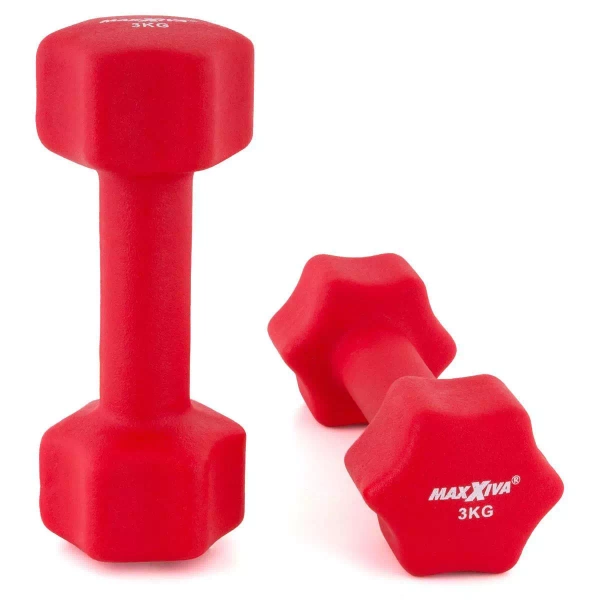 ZESTAW HANTLE NEOPRENOWE 2x 3,0 KG MAXXIVA CZERWONE CIĘŻARKI FITNESS