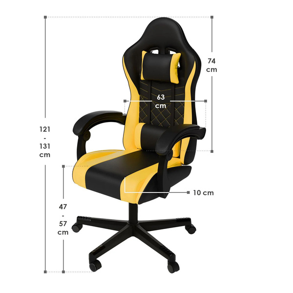 FOTEL GAMINGOWY BIUROWY KUBEŁKOWY GRACZA OBROTOWY HYPERSEAT CZARNY ŻÓŁTY