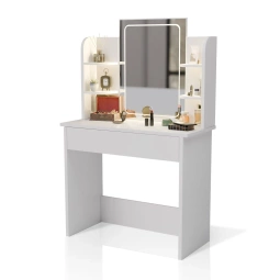TOALETKA KOSMETYCZNA Z LUSTREM LED DO MAKIJAŻU WIZAŻU BIAŁA 90x40x140 CM