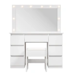 TOALETKA KOSMETYCZNA LILIA Z LED, LUSTREM I 7 SZUFLADAMI BIAŁA + PUFA MELLY