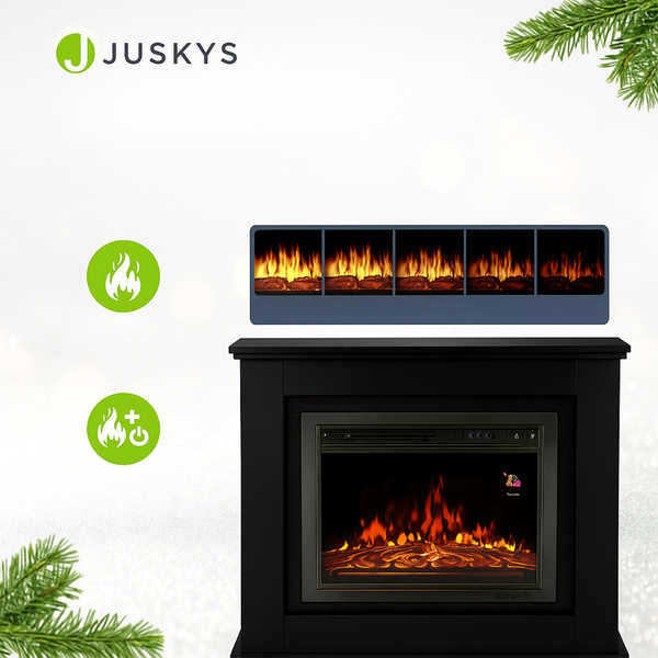 KOMINEK ELEKTRYCZNY 2000W CZARNY Z EFEKTEM PŁOMIENIA 2 TRYBY GRZANIA + LED