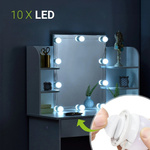 TOALETKA KOSMETYCZNA Z LUSTREM 10x LED DO MAKIJAŻU WIZAŻU BIAŁA 90x40x140CM