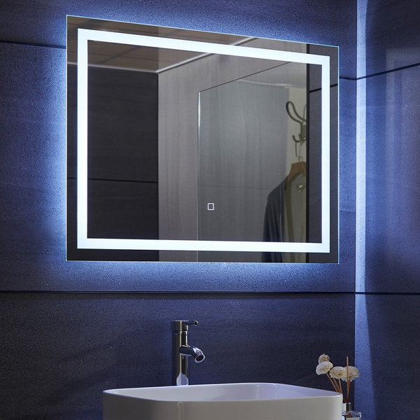  LUSTRO 80x60 CM ŁAZIENKOWE WISZĄCE ŚCIENNE Z OŚWIELTENIEM LED + ANTI-FOG
