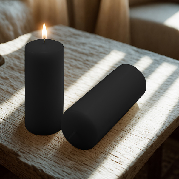 ŚWIECE STOŁOWE CZARNE 2 SZT 20x7,5CM ŚWIECZKI WALCOWE TRADYCYJNE KOLUMNOWE
