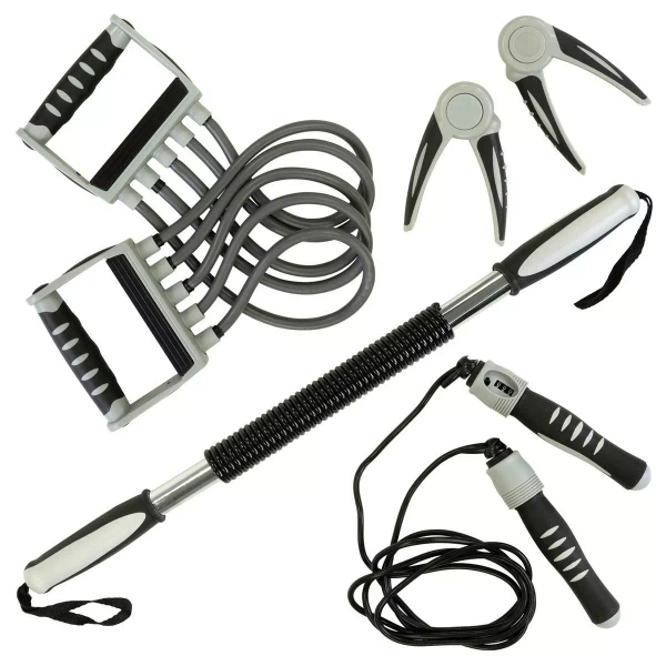 ZESTAW TRENINGOWY FITNESS 5 EL. SKAKANKA EKSPANDER SPRĘŻYNA OPOROWA ŚCISKI