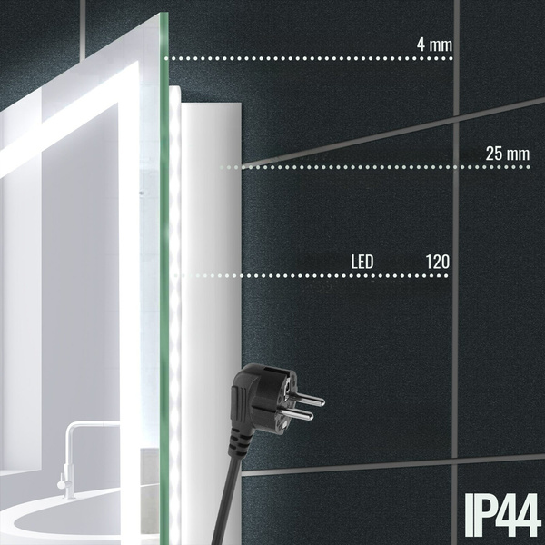  LUSTRO 110x70 CM ŁAZIENKOWE WISZĄCE ŚCIENNE Z OŚWIELTENIEM LED + ANTI-FOG