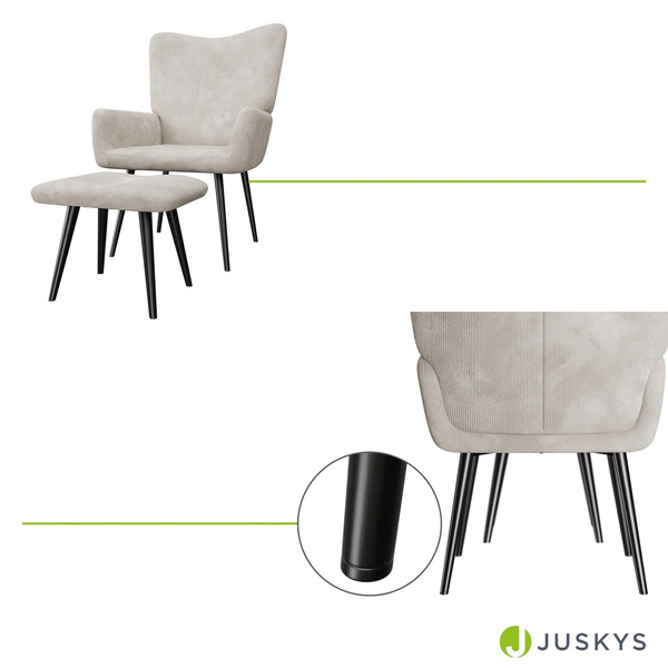 FOTEL USZAK Z PODNÓŻKIEM WYPOCZYNKOWY SKANDYNAWSKI STYL BEŻOWY SZTRUKS