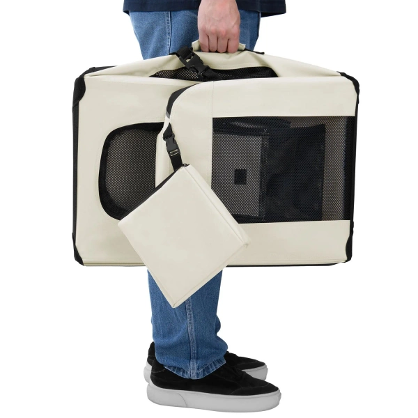 BEŻOWA TORBA TRANSPORTOWA SKŁADANA KOJEC DLA PSA KOTA TRANSPORTER S