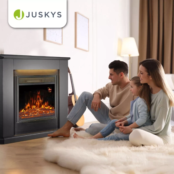 KOMINEK ELEKTRYCZNY 2000W 2 TRYBY CZARNY NAROŻNY Z EFEKTEM PŁOMIENIA+ LED