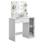 TOALETKA KOSMETYCZNA Z LUSTREM LED DO MAKIJAŻU WIZAŻU BIAŁA ZOEY 90x38x137
