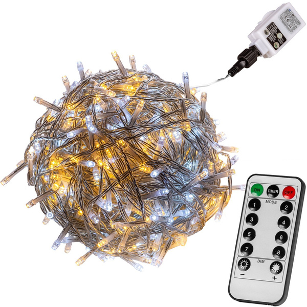 CIEPŁO ZIMNE LAMPKI CHOINKOWE 200 DIOD LED OZDOBA ŚWIĄTECZNA + PILOT