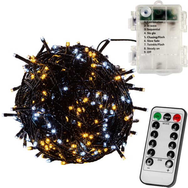 DWUKOLOROWE LAMPKI CHOINKOWE 100 LED NA BATERIE + PILOT